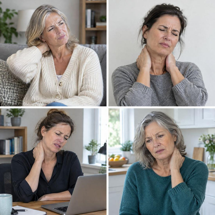 Femmes qui se tiennent la nuque à cause de la douleur