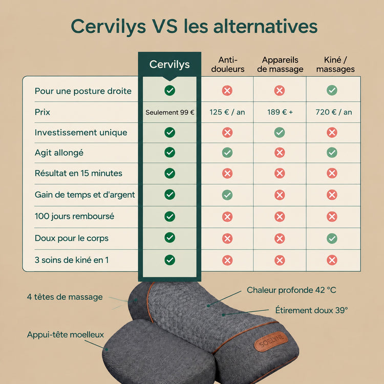 Cervilys comparé aux cachets, massages et séances de kiné