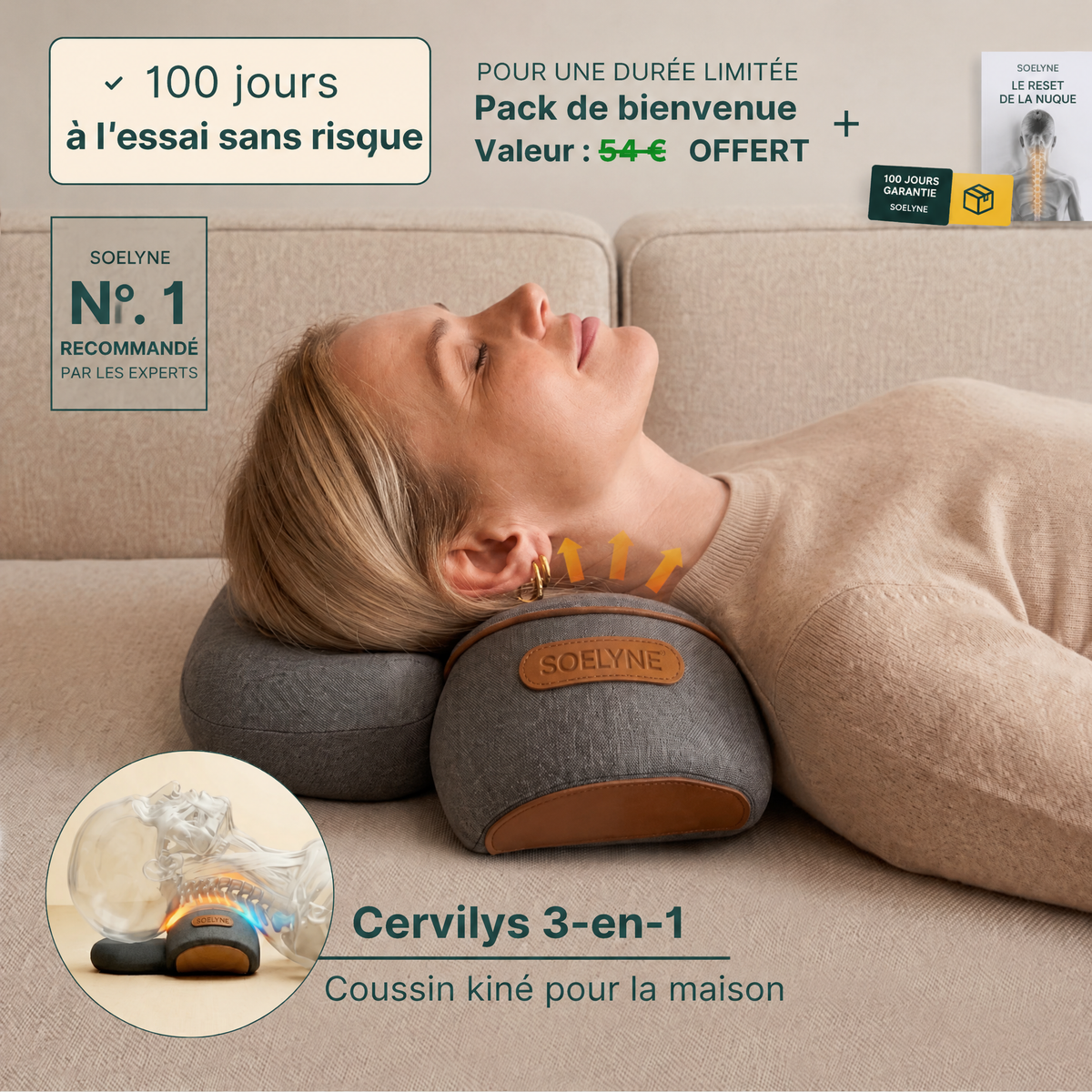 Cervilys 3-en-1, coussin kiné pour la maison
